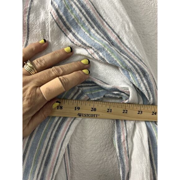 CHRISTOPHER BANKS Womens Sz L Linen Blend Top White‎ Stripe Metalic Thread - Picture 5 of 10